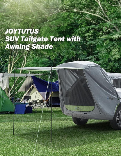 JOYTUTUS SUV Tailgate Tent with Awning Shade, Car Roof Canopy and Poles, Water Resistant Camping Tent, Outdoor Travel Preferred, Universal Fit Most SUV- Green