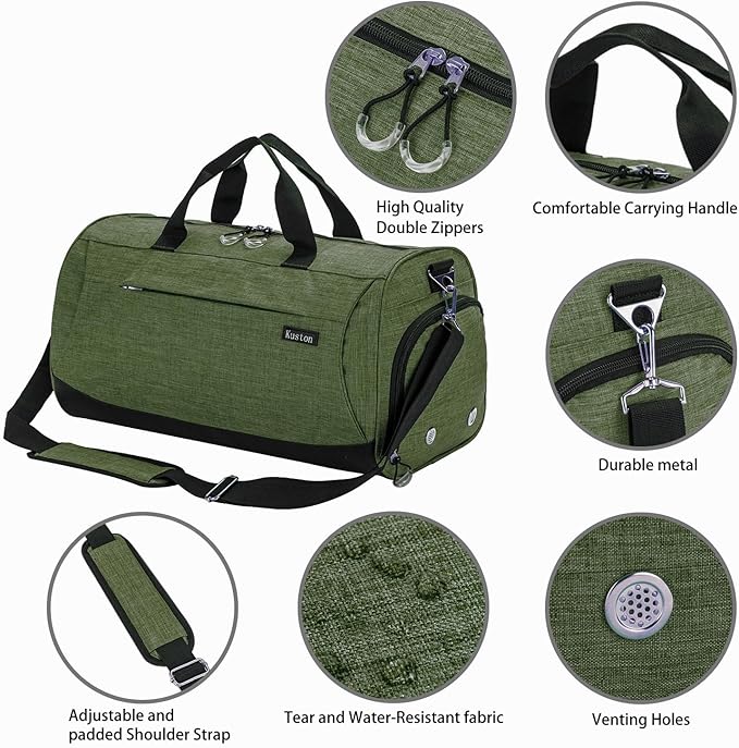Kuston Sports Small Gym Bag for Men and Women Travel Duffel Bag Workout Bag with Shoes Compartment&Wet Pocket