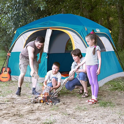 UNP Tents 6 Person Waterproof Windproof Easy Setup,Double Layer Family Camping Tent with 1 Mesh Door & 5 Large Mesh Windows -10'X9'X78in(H)
