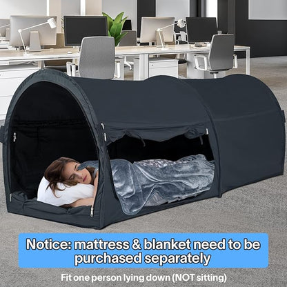 EighteenTek Bed Canopy Office Bed Tents Dream Tents Privacy Space Office Sleeping Tents Indoor One Person Lay Down NOT Sitting Pop Up Portable Frame Curtains Breathable Grey Cottage 75"L x 28"W x 31"H