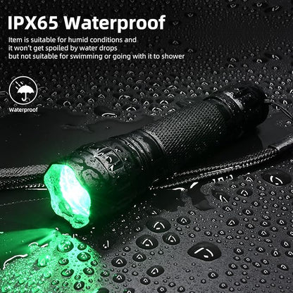 DARKBEAM Green Light Flashlight Tactical LED USB Rechargeable Zoomable Light Kit, Portable Mini Greenlight for Night Hunting, Observation, Fishing, Astronomy, Aviation, Rescue, with Clip