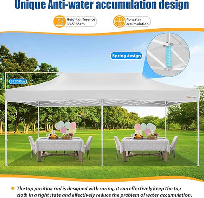 HOTEEL 10x20 Pop up Canopy Tent for Parties, Heavy Duty Easy Setup Tent Without Sidewalls, Outdoor Commercial Instant Gazebo for Wedding Event, with Roller Bag & Sand Bags, White(Hexagonal Frame)