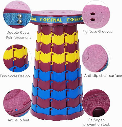 Upgraded 2 Pack Portable Collapsible Stool,Folding Camp Stool for Adults,Lightweight Sturdy 400lbs Load Capacity Retractable for Fishing Hiking Camping Gardening Hunting BBQ(Blue Yellow Purple)