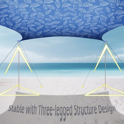 UMARDOO Family Beach Tent Canopy Sun Shade Portable, Large Compact Beach Sun Shelter Easy Setup with Packable Bag for Outdoor Travel (Printed Blue, 10X10 FT. 4Poles)