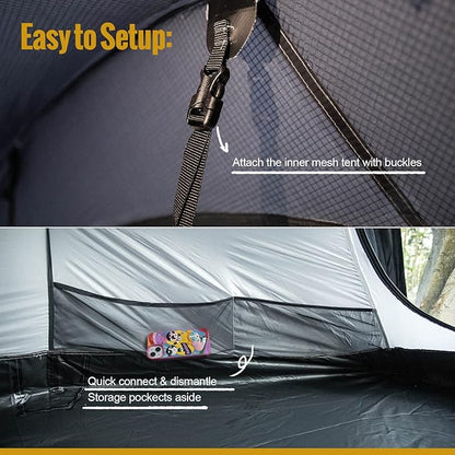 OneTigris COMETA Camping Tent, Detachable Inner Mesh Tent & Portable Carry Bag Included, Easy Setup, Waterproof Windproof Tunnel Tent for Outdoors Camping Canoeing Beach Travel Picnic