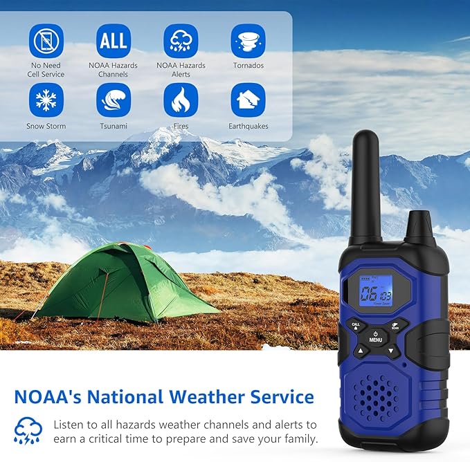 Walkie Talkies for Adults Rechargeable Walkie-Talkie Long Range 3 Pack, Multi-purpose NOAA 2 Way Radios with 4500mAh Battery USB Lanyards for Family Office School Camping Hiking Skiing Cruises