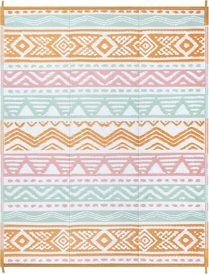 Lahome Outdoor Rug 8x10 Patio Waterproof, Reversible Outdoor Plastic Straw Rug for Camping, Large RV Outdoor Rugs Outside, Outdoor Carpet for Porch Deck Backyard Picnic(Pink/Orange,8'x 10')