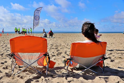 Nice C Chair for Beach for Adults 2 Pack, Low Chair, Sling, Folding, Portable, Concert, Kids, Boat, Sand Chair with Cup Holder & Carry Bag (Set of 2 Orange)