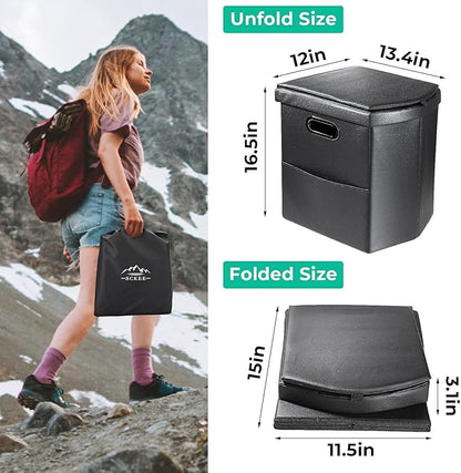 Portable Toilet for Adults, XL Portable Toilet for Camping, 16.5'' Camping Toilet with Lid, Camp Toilet with Handbag, Travel Potty for Camping, Hiking, RoadTrip, Car, Tent (Black Upgraded)