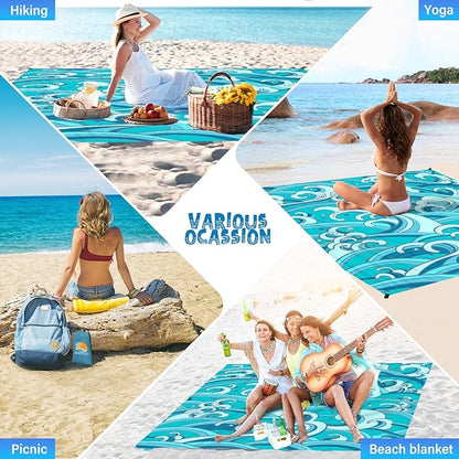 Beach Blanket Waterproof Sandproof 1-7 Adult Oversized 78 '' × 81 '' Lightweight Durable Compact Sand Free Beach Mat for Travel Camping Hiking Picnic Blanket Extra Large