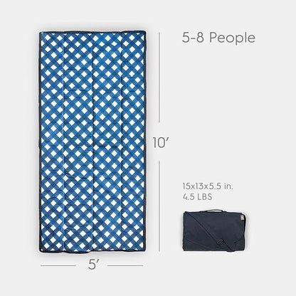 Little Unicorn 5'x10' XL Outdoor Family Picnic & Beach Blanket | Durable & Water-Resistant Fabric | Compact Fold & Easily Wipes Clean | Zipper Pocket (Navy Plaid)