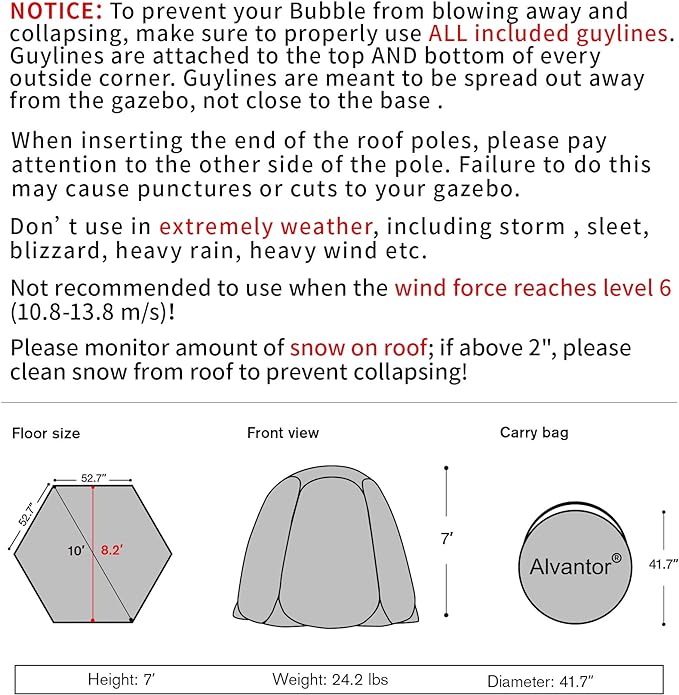 Alvantor Pop Up Bubble Tent - Large Oversize Weather Proof Pod - Cold Protection Camping Tent - Winter Tent Beige