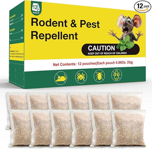 12 Pack Rodent Mouse Reppellent Bags,Mouse Repellent Pouches Natural Peppermint Oil,Repel Mice Moth Insects,Child & Pet Safe, Indoor & OutdooUse, Natural Peppermint Oil Bags for Mouse Deterrent