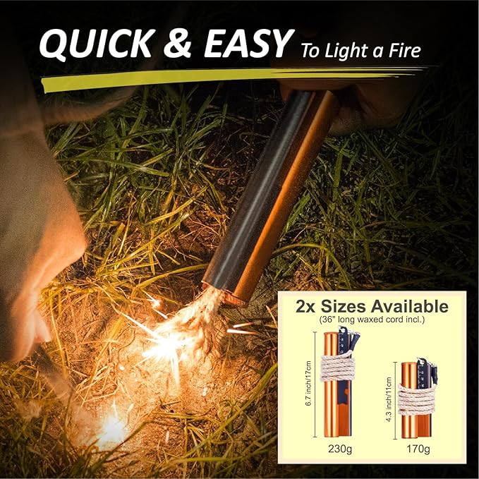 Flint and Steel Fire Starter Kit 7-in-1 Ferro Rod Fire Steel Bushcraft Equipment, Portable Survival Magnesium Kit with 36" Waterproof Wick Rope, Multi Tool Scraper, Compass for Camping Hiking