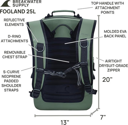 Breakwater Supply™ 100% Waterproof Submersible Backpack, Laptop Bag, Airtight Zippers | Travel Outdoors | Fogland 25L 20L 15L