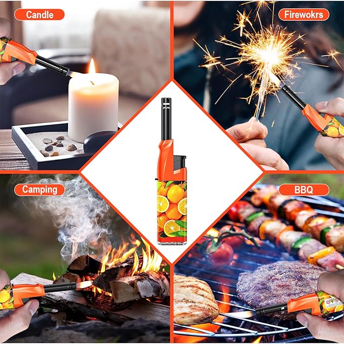 10 Pack Candle Lighter Butane Refillable Lighter 1.5 Inch Extended Wand Soft Flame Multipurpose Lighter for BBQ Grill Fireplace Camping(No Prefilled)