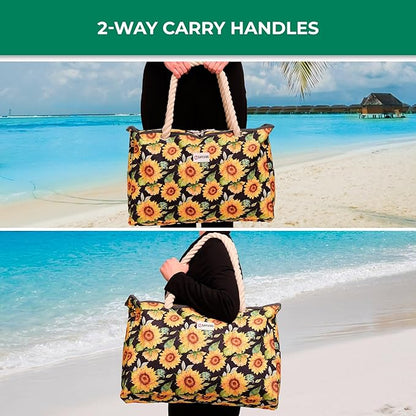 SHYLERO Beach Bag and Pool Bag. Has Airtight Pouch, Ton of Pockets. Beach Tote is Zippered, Water Resistant. Family Size