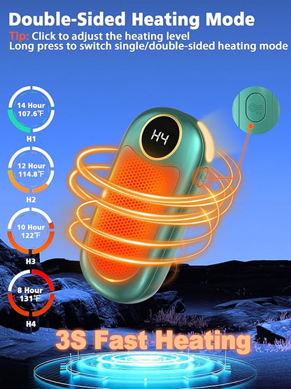 Hand Warmers Rechargeable, 14000mAh Electric Hand Warmer Max 18Hrs Warmth, Dual-Sided Hand Warmers Reusable Heat Up to 131℉, Portable Gloves Handwarmers for Raynauds, Hunting, Golf, Football, Camping