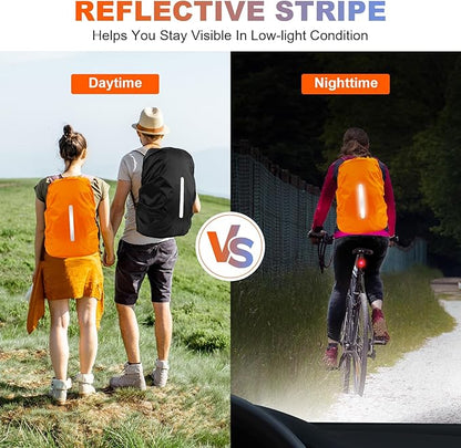 LAMA 2 Pack Waterproof Rain Cover for Backpack, Reflective Rucksack Rain Cover for Anti-dust/Anti-Theft/Bicycling/Hiking/Camping/Traveling/Outdoor Activities (1 Pcs Black + 1 Pcs Orange, XL)