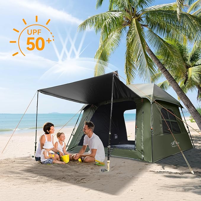 Night Cat Blackout Cabin Tent: 4 Person Pop Up Camping Tent with Vestibule & Rainfly Waterproof Instant Easy Setup Family Tent