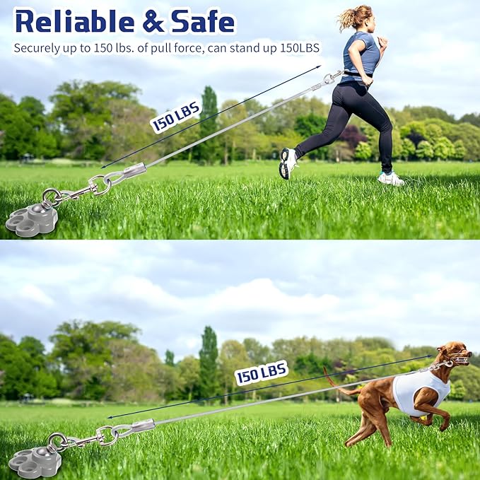 360° Swivel Dog Tie out Cable and Stake Stainless Steel Heavy Dog Stake 1200 Lbs of Pull Force, Rust Proof No Tangle Holds for Yard Outdoor Camping, Contains Screws (Silver)