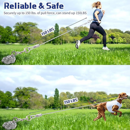 360° Swivel Dog Tie out Cable and Stake Stainless Steel Heavy Dog Stake 1200 Lbs of Pull Force, Rust Proof No Tangle Holds for Yard Outdoor Camping, Contains Screws (Silver)