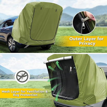 BUMBEE SUV Tailgate Tent Car Roof Canopy and Poles with Awning Shade, Outdoor Hatchback Rear Shelter, Roof Canopy, Waterproof Bug Protection, Fits for MPVs CUVs Van, Green