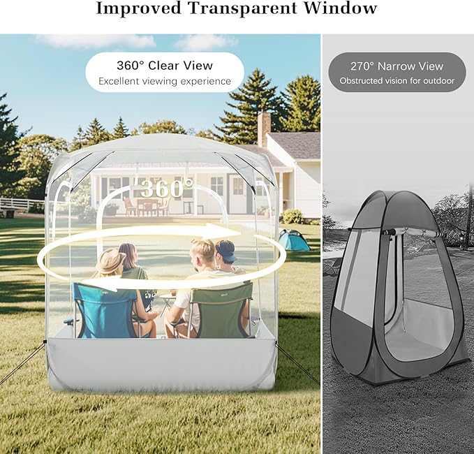 Sports Pods, Instant Pop Up Bubble Tent Fits 3-4 Persons, No Condensation, Spacious Interior, Ultra Visibility for Outside Sports Events, Fishing, Ultra Visibility, All Weather Protection