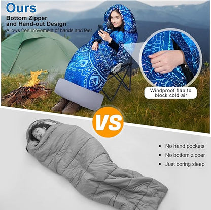 Basumee Sleeping Bags for Adults 3 Season Warm Cool Weather Wearable Camping Sleeping Bag with Compression Bag Portable Backpacking Hiking Camping Essential for Women Men Kids Teens