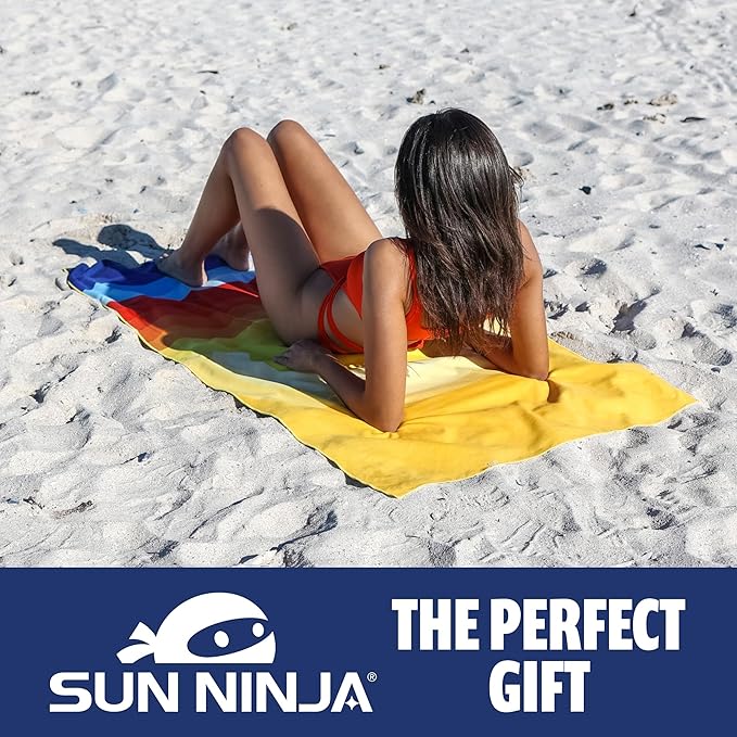 SUN NINJA Microfiber Beach Towel - Sand Free, Quick Dry, Lightweight & Compact for Beach, Pool, Yoga and Camping - 63x32 inch Super Absorbent, Large Sand Free Swim Towels for Adults and Kids