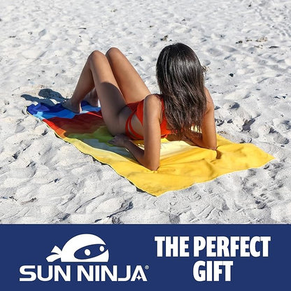 SUN NINJA Microfiber Beach Towel - Sand Free, Quick Dry, Lightweight & Compact for Beach, Pool, Yoga and Camping - 63x32 inch Super Absorbent, Large Sand Free Swim Towels for Adults and Kids