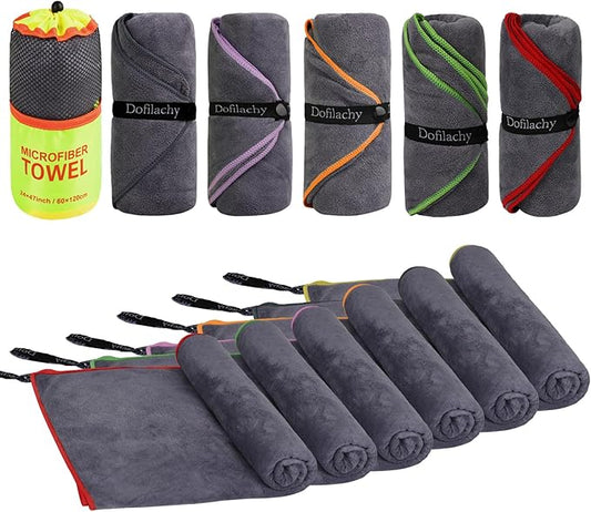 Dofilachy 6 Pack Camping Towel - Quick Dry Towel - Microfiber Travel Sports Towel - Super Absorbent Swim Towel (6, Yellow)
