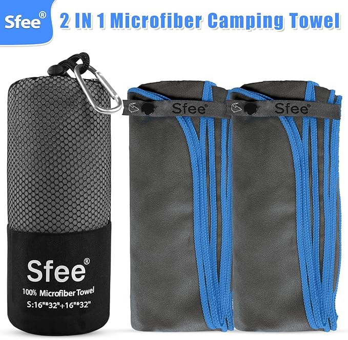 Sfee 2 Pack Microfiber Travel Towel, Quick Dry Towel Camping Towel Beach Towel Super Absorbent Compact Lightweight Sports Towel Gym Towel Set for Beach, Gym, Hiking, Pool, Backpacking, Bath, Yoga