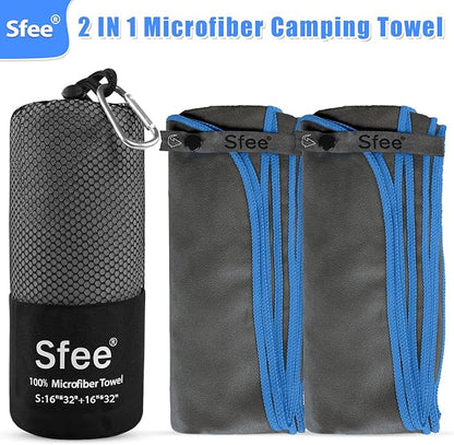 Sfee 2 Pack Microfiber Travel Towel, Quick Dry Towel Camping Towel Beach Towel Super Absorbent Compact Lightweight Sports Towel Gym Towel Set for Beach, Gym, Hiking, Pool, Backpacking, Bath, Yoga