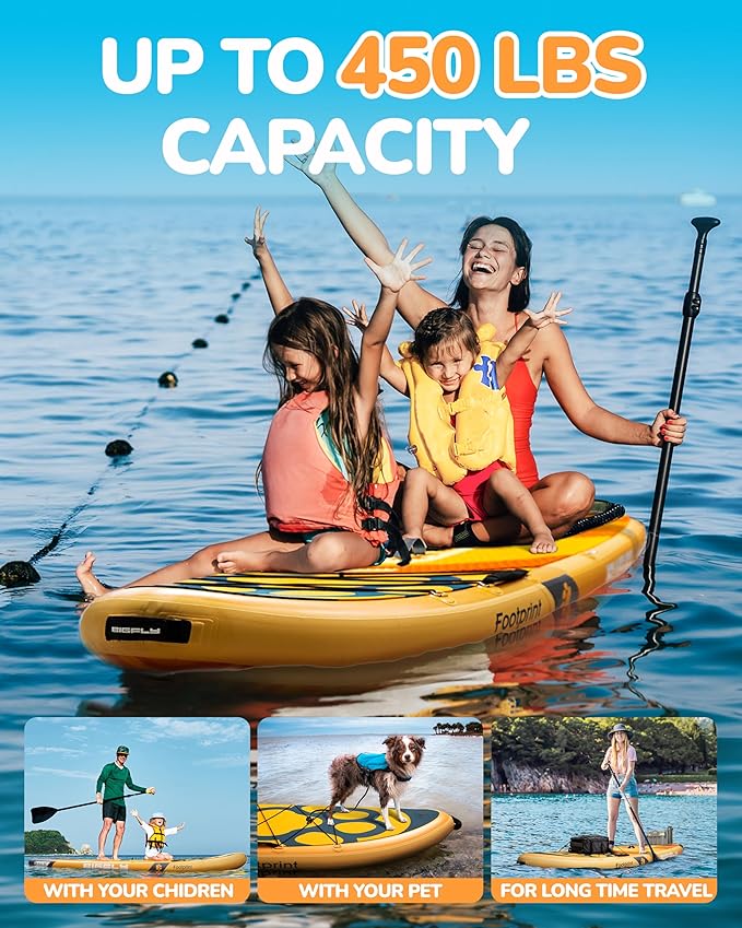 11'6×35" Super Wide Inflatable Stand Up Paddle Board, Ultra Stable Wide SUP for 2+1 People/Family/Big Size, 100L Backpack, All-Round Sup Board, US Big Fin