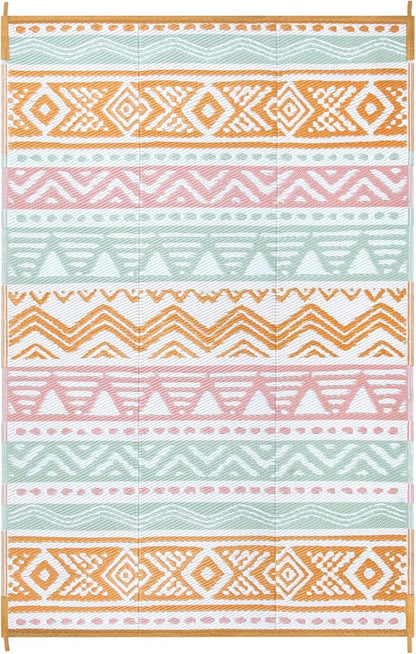 Lahome Waterproof Outdoor Rug 6x9, Reversible Outdoor Plastic Straw Rug for Camping, Large RV Outdoor Patio Rug, Outdoor Rugs Carpet for Porch Deck Backyard Balcony Picnic(Pink/Orange,6'x 9')