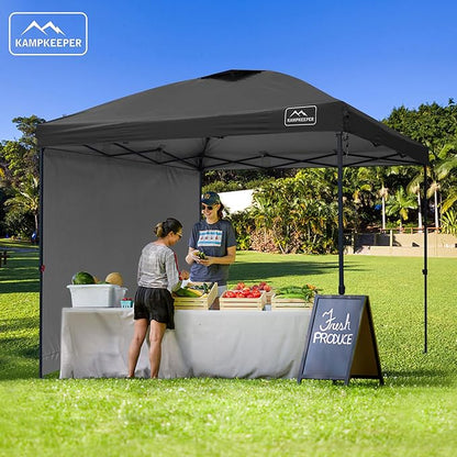KAMPKEEPER 10x10 Pop Up Canopy Tent with 2 Sidewalls - Waterproof Outdoor Shelter for Sun Shade, Camping, Beach, Patio and Backyard Events, Black