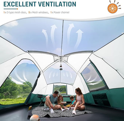 Tents for Camping 6/8/10/11 Person Large Camping Tent with Porch Big Tent with Rainfly & Reflective Windproof Rope Portable with Carry Bag for Family Camping & Hiking