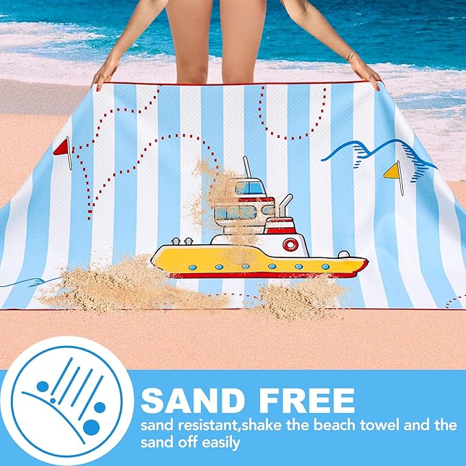 2 Pack Microfiber Beach Towel, Kids' Microfiber Pool Towel 58”x 28”, Sand-Free Beach Towel, Quick Drying Camping Towel, Super Absorbent Bath Towel Blanket, Soft Breathable and Lightweight