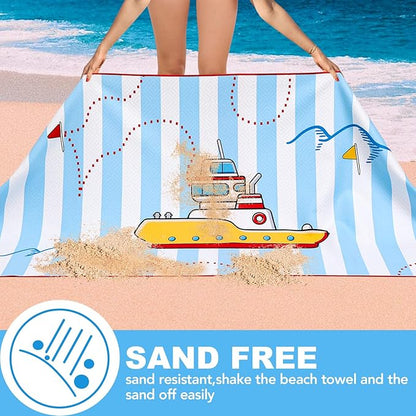 2 Pack Microfiber Beach Towel, Kids' Microfiber Pool Towel 58”x 28”, Sand-Free Beach Towel, Quick Drying Camping Towel, Super Absorbent Bath Towel Blanket, Soft Breathable and Lightweight