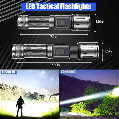 Flashlights 90000 High Lumens 2Pack, LED Flashlight with Holster, Multifunctional Rechargeable Flashlights with 7 Modes, Waterproof, Red Side Light, Bright Flashlights for Camping, Emergencies (3.7)