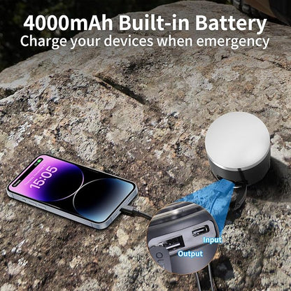 LED Camping Lantern Rechargeable - Portable Camping Light IP65 Ultra Waterproof Dustproof, Tent Light with 4 Lighting Modes Power Bank, Tent Lights for Camping Hiking Emergency Outage Black