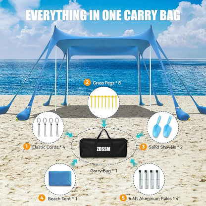 Portable Beach Tent Sun Shelter UV Protection Beach Canopy Sun Shade for Camping, Family Tent, Quick Setup Outdoor Shade Canopy(Light Blue)