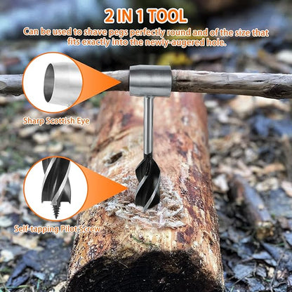 Hand Auger Wrench Survival Tools for Bushcraft - Scotch Eye Wood Drill Bit for Camping Outdoor Wood Peg and Hole Maker, Portable Camping Tripod with Adjustable Chain