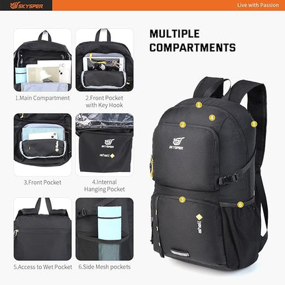 SKYSPER Lightweight Packable Backpack - 30L Hiking Daypack with Wet Pocket Foldable Travel Carry-on Backpack for Women Men