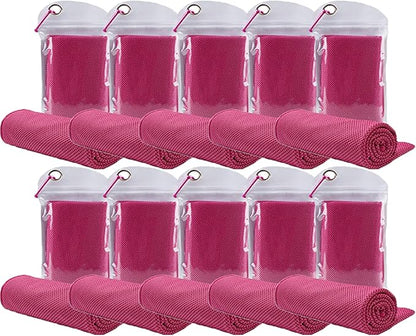 10 Pack Cooling Towels Bulk Microfiber Ice Towel Quick Dry Breathable Chilly Sweat Towel Stay Cool Towel for Neck Face Yoga Gym Workout Running Pilates Beach with Carabin Bag, 40x12'', Rose