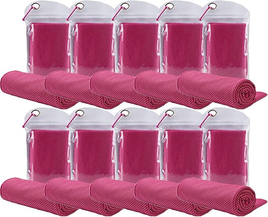 10 Pack Cooling Towels Bulk Microfiber Ice Towel Quick Dry Breathable Chilly Sweat Towel Stay Cool Towel for Neck Face Yoga Gym Workout Running Pilates Beach with Carabin Bag, 40x12'', Rose