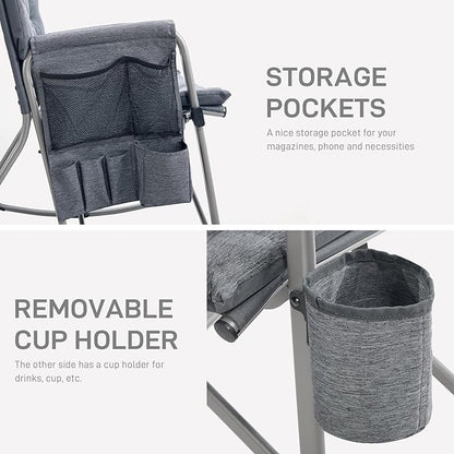 EVER ADVANCED Lightweight Rocking Chair Outdoor, Padded Rocker Camping Chair for Adults, Portable Hard Armchair for Patio and Lawn, Grey