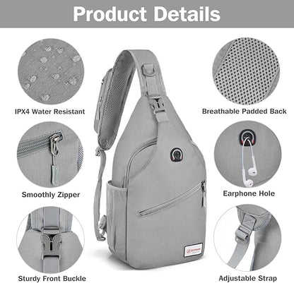 ZOMAKE Sling Bag for Women Men, Small Crossbody Sling Backpack, Mini Water Resistant Shoulder Daypack for Travel, Anti Thief Chest Bag for Hiking, Sports, Grey(new)