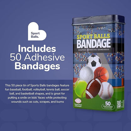 BioSwiss Bandages, Sports Balls Shaped Self Adhesive Bandage, Latex Free Sterile Wound Care, Fun First Aid Kit Supplies for Kids and Adults, 50 Count